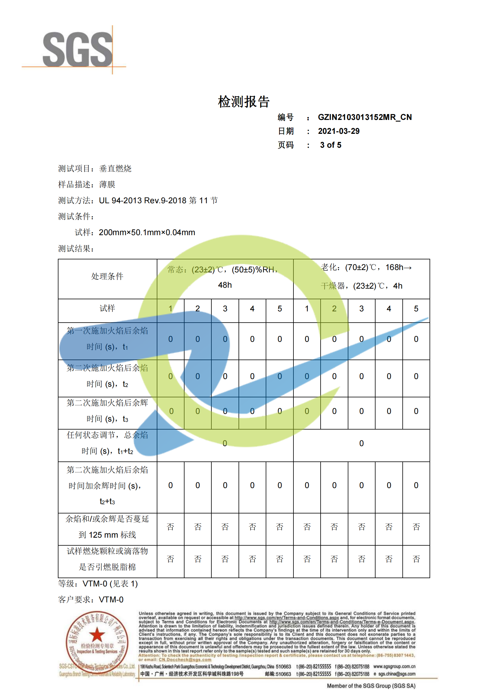 防水阻燃TPU膜检测报告